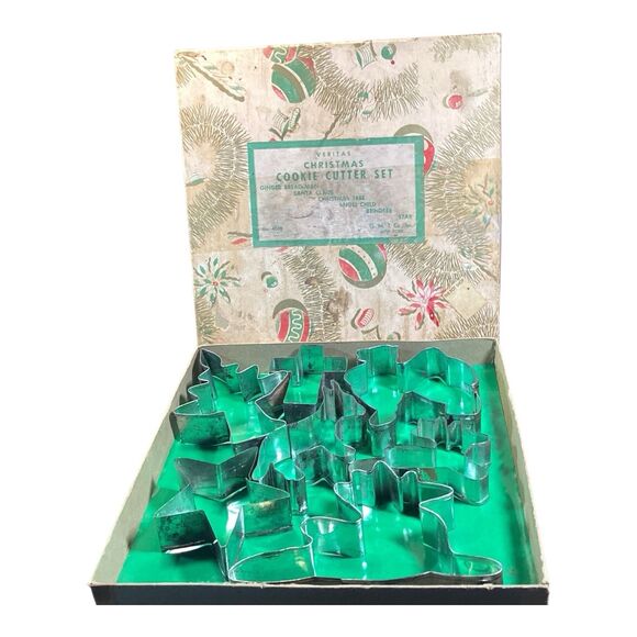 Vintage Christmas Cookie Cutters Original Box Veritas GMT Co NY - Picture 1 of 6
